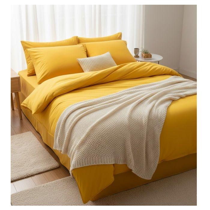 Housse de couette 220 x 240 cm Contemporain uni ocre