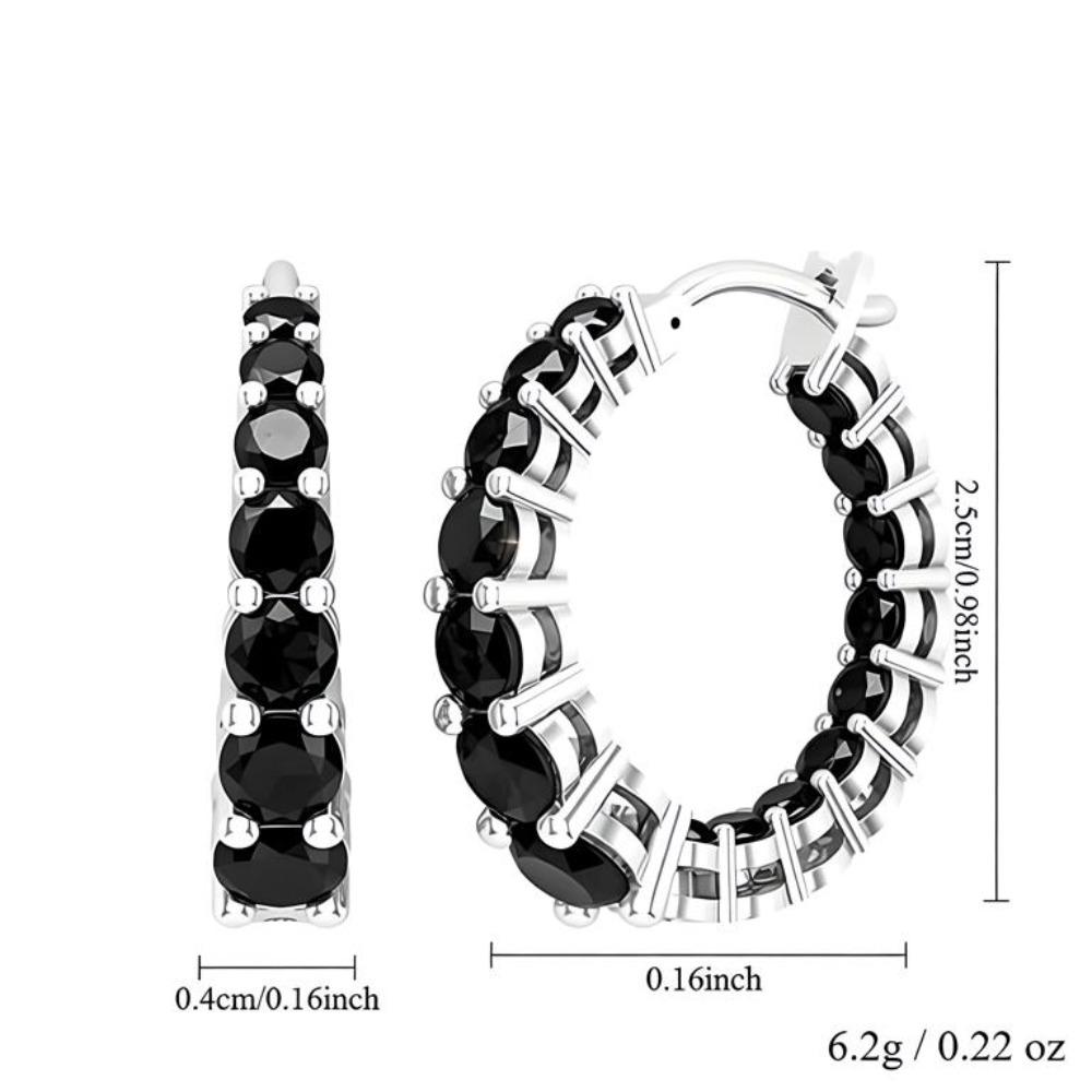 BLACK AWN Модные классические женские серьги -кольца Инкрустированы черным шпинелем