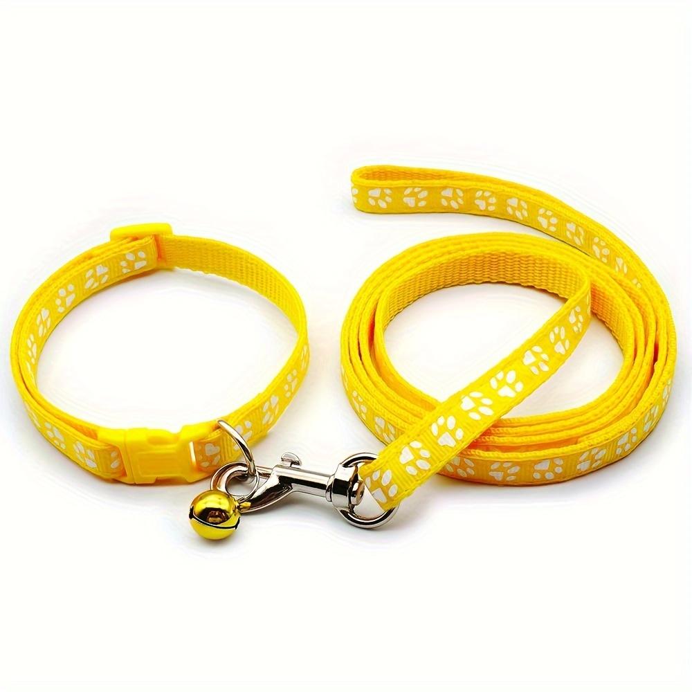Pet Dog Collar and Leash Set, Cute Paw Pattern Nylon Dog Collar with Bell Long Dog Walking Leash
