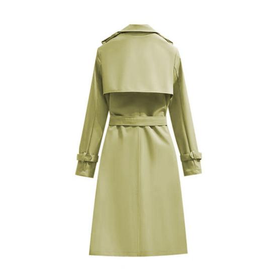 Women's Double Breasted Long Trench Coat Belted Notch Lapel Overcoat Fall Winter Windproof Classic Outerwear
