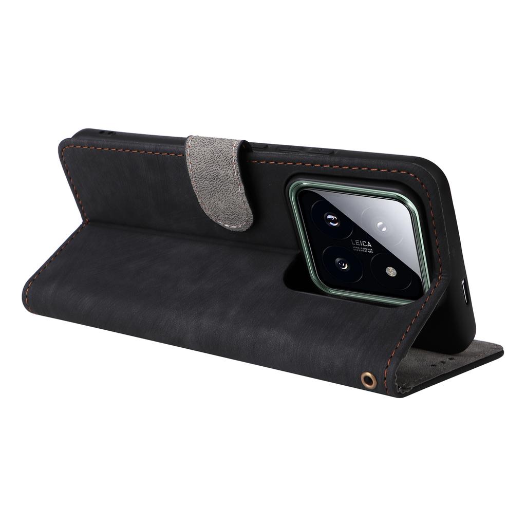 For Xiaomi 14 Pro PU Leather Smartphone Case RFID Blocking Phone Cover with Strap