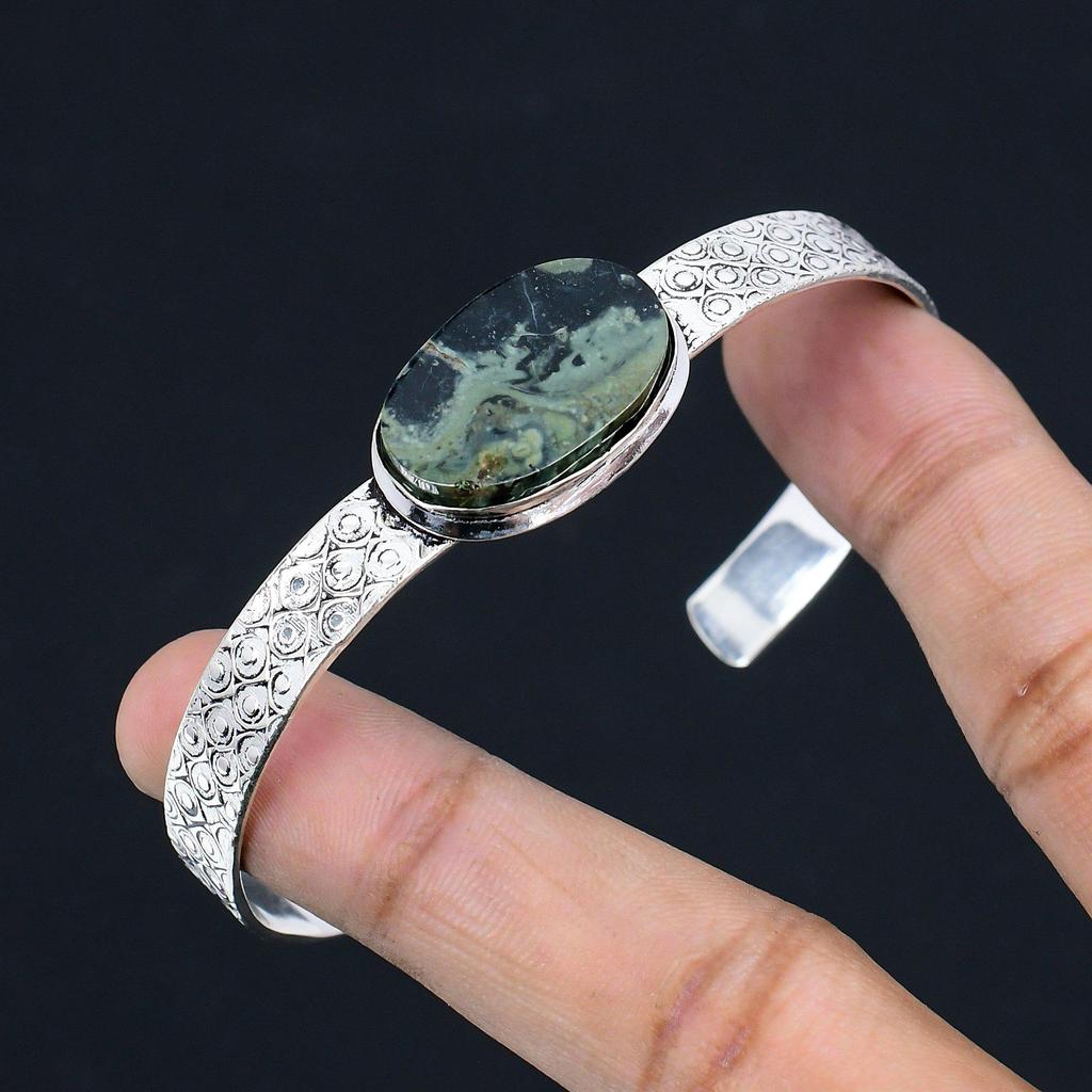 День женщин Распродажа Камень Камбаба Яшма Серебро 925 пробы Дочь Уникальный Браслет-манжета