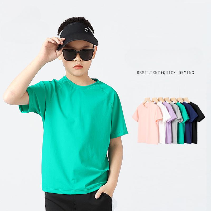 Летняя корейская версия детской одежды, новая спортивная одежда для мальчиков с коротким рукавом, для больших детей, топ из сухого льда, для девочек, футболка с коротким рукавом