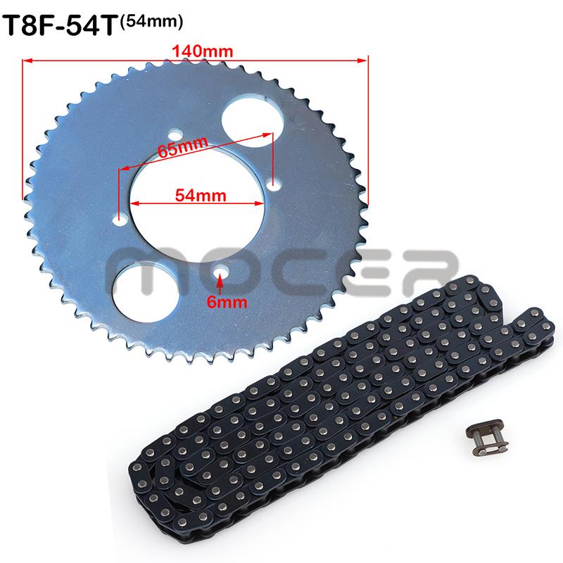 Motorcycle T8F 54T Tooth 26/29/35/54MM Rear Sprocket With 136L Chains Kit For 47cc 49cc Pocket Bike Moped Mini Moto ATV Quad