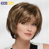 Короткие прямые парики из синтетических волос для белых женщин, парики смешанного коричневого цвета с челкой, парики с короткими волосами