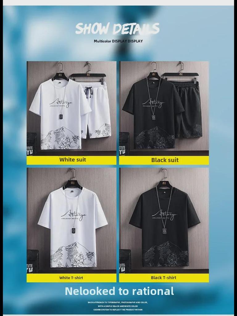 Мужской спортивный костюм лето 2023 года в тренде: Комплект из простой футболки с короткими рукавами и повседневных шорт