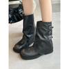 Cowhide Version~ Retro Trouser Tube Boots Square Head Thick-soled Short Boots Versatile and Thin Belt Buckle Western Cowboy Boots Martin Boots
