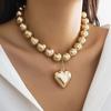 Salircon Big CCB Ball Beaded Chain Heart Shape Pendant Necklace for Women Gold Color Trendy Clavicle Choker Necklace Jewelry