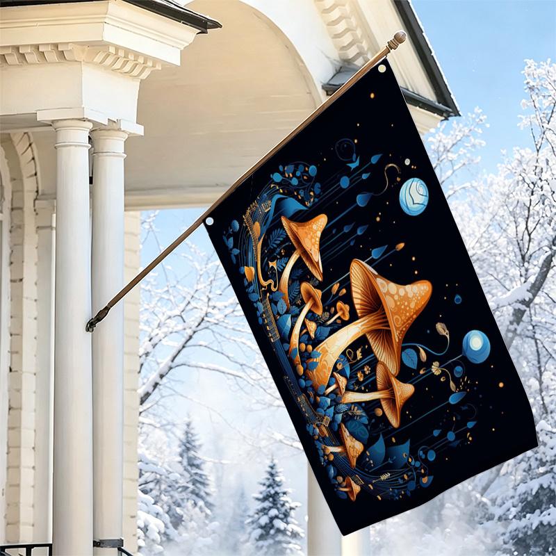 2D Flat - 2D Flat - 1pc 2D Flat, Decorative Banner, Fantasy Forest Golden Mushroom And Blue Plants Abstract Art Pattern Flag, Bohemian Style Indoor Wa