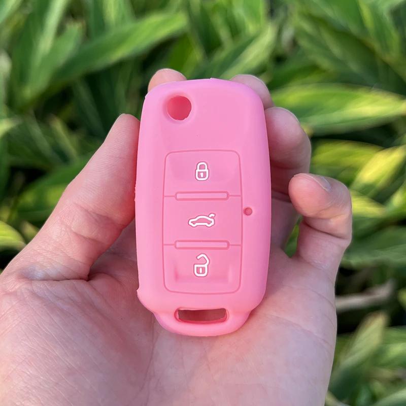 uwhxm4 Silicone Car Key Case Cover for VW Volkswagen Passat B5 Polo T4 Golf 4 for Seat Leon 1 Altea Ateca for Skoda Octavia A5 Keychain