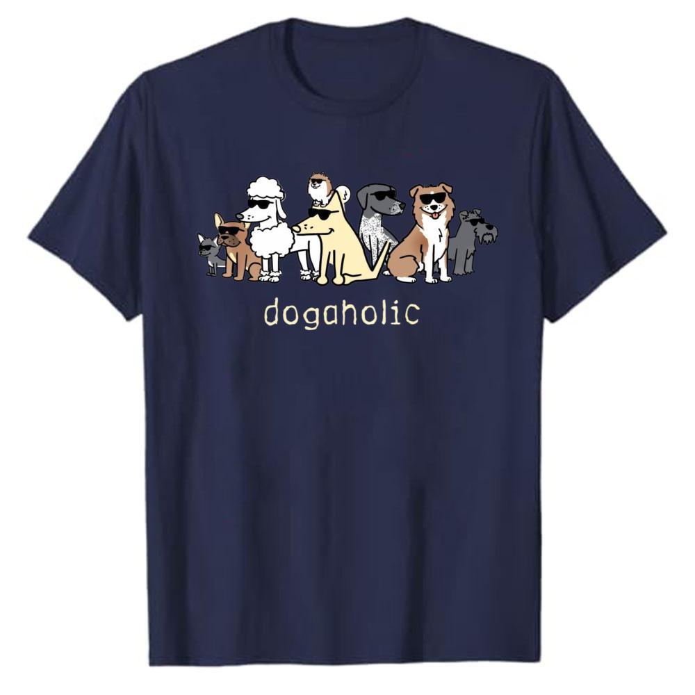Unisex Dogaholic Cool Sunglasses Multi Breed Cartoon Dogs Horizontal Row Graphic Tshirt Crew Neck Short Sleeve Casual Tee Gift