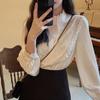 Ladies' Shirt Lace White Shirt Women Vintage Design Sense Standing Collar Tops Chic Bubble Sleeve Bottom Shirt Temperament Elegant Fashion Top