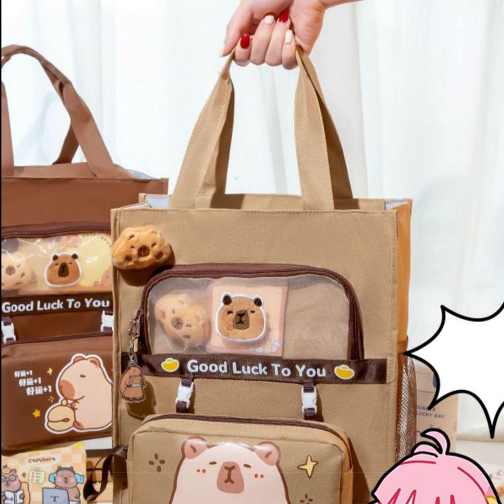 Шестислойная сумка-туториал для студентов, сумка для хранения канцелярских товаров с капибарой, мультяшная сумочка, для мальчиков и девочек