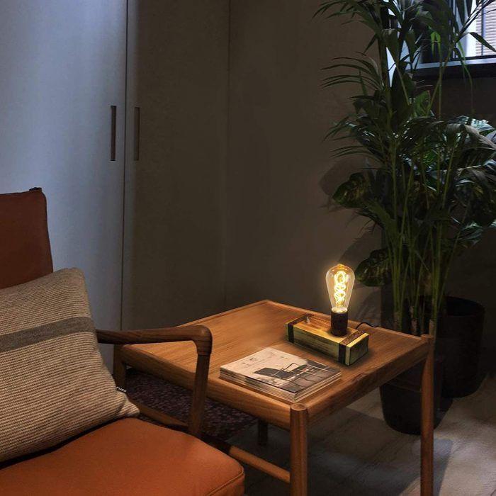 Lampe de table - NETTLIFE - Modèle vintage bois - E27 - Jaune - 20 cm