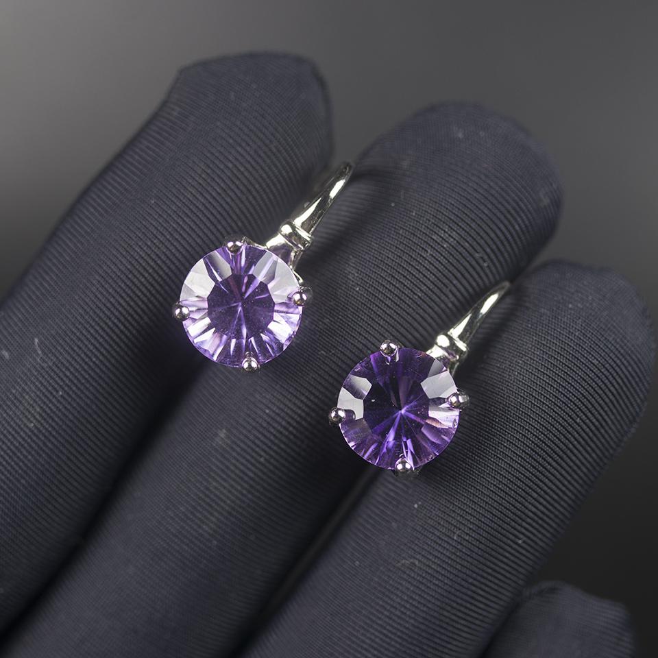 New 925 Sterling Silver Natural Amethyst Jewelry Sets English Clasp Earrings Ring 10.0mm Gemstone for Women