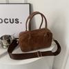 Large Capacity Vintage PU Handbag Brown Female Boston Bag Suede Velvet Shoulder Bag  Students