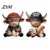 Unique Desk Accessories 2Pcs Baseball Bull Figurines, Creative Resin Animal Statue for Shelf, Sports Room Decoration Home Office Decor, Gift Fans And