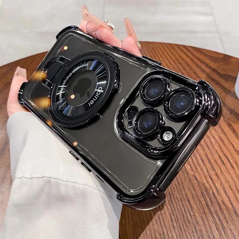 Роскошный Новый Прозрачный Чехол-книжка с Подставкой для iPhone 16 15 14 13 11 12 Pro Max Plus с Магнитным Покрытием Magsafe, Ударопрочный Чехол