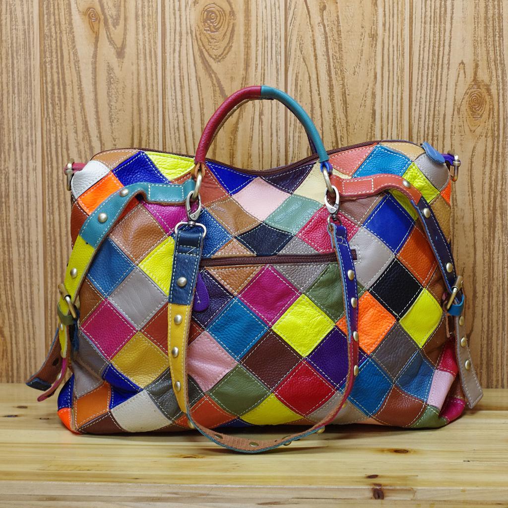Leather Bag Random Color Plaid Color National Style Bag Crossbody Bag