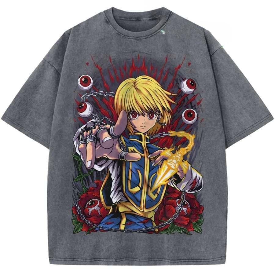 Аниме Hunter x Hunter Курапика Графическая Футболка Мужская С Коротким Рукавом Одежда Повседневная Хлопковая Футболка Ретро Стирка Футболки Харадзюку Топы