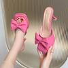 Летние Женские Туфли на Высокой Шпильке Модный Квадратный Носок Босоножки с Ремешком на Пятке Элегантные Шлепанцы с Бантом на Шпильке для Женщин Обувь для Вечерних Платьев
