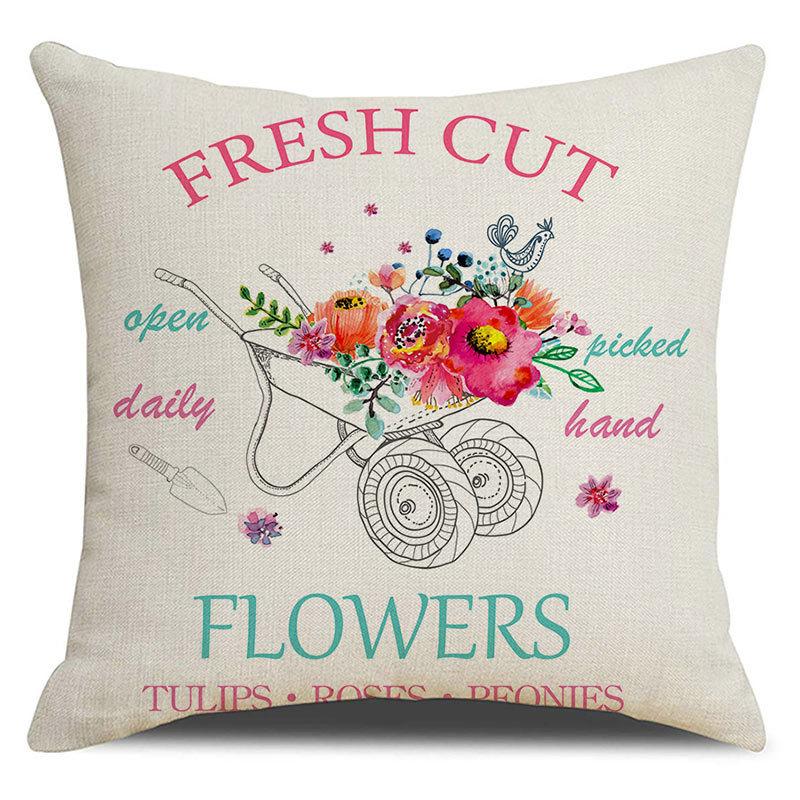 Seasons Throw Pillow Cover Spring Linen Flowers Truck Cushion Office Throw Pillow Cushion Throw Pillow Cushion