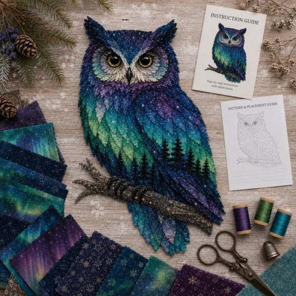 Northern Lights Aurora Animal Quilt Kit Handmade Forest Animal Applique Kit for Beginners
