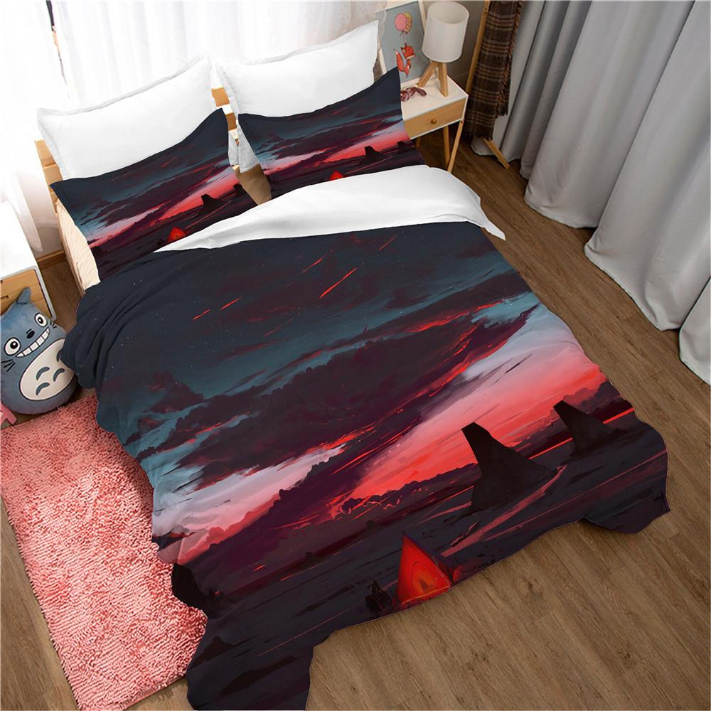 Пододеяльник с изображением природы и пейзажа, размер King/Queen, комплект постельного белья с изображением синего неба и гор в стиле модерн, акварель, 2/3 предмета, полиэстер, пододеяльник