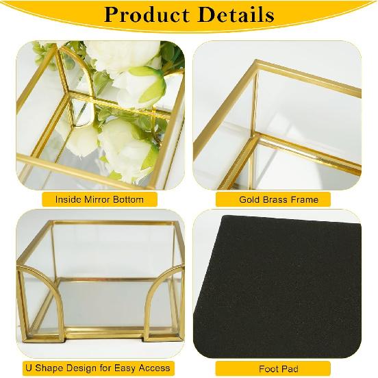 Sticky Note Holder Glass Post It Note Dispenser, 3 x 3 Inch Gold Sticky Note Dispenser, Stylish Post It Holder for Desk Home Office Decor
