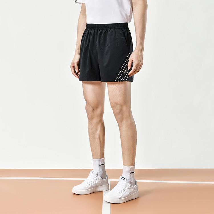 Li-Ning Быстросохнущие повседневные шорты с эластичной резинкой на талии и средней посадкой, унисекс, черные AAPU045-1
