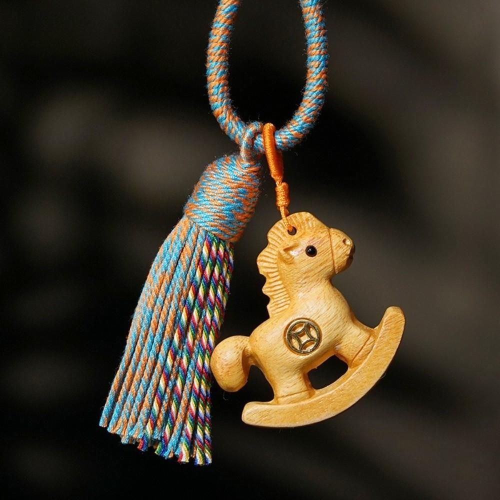 Wooden Mobile Phone Chain Traditional Zodiac Key Ring Neck Pendant Horse Pendant Year of The Horse