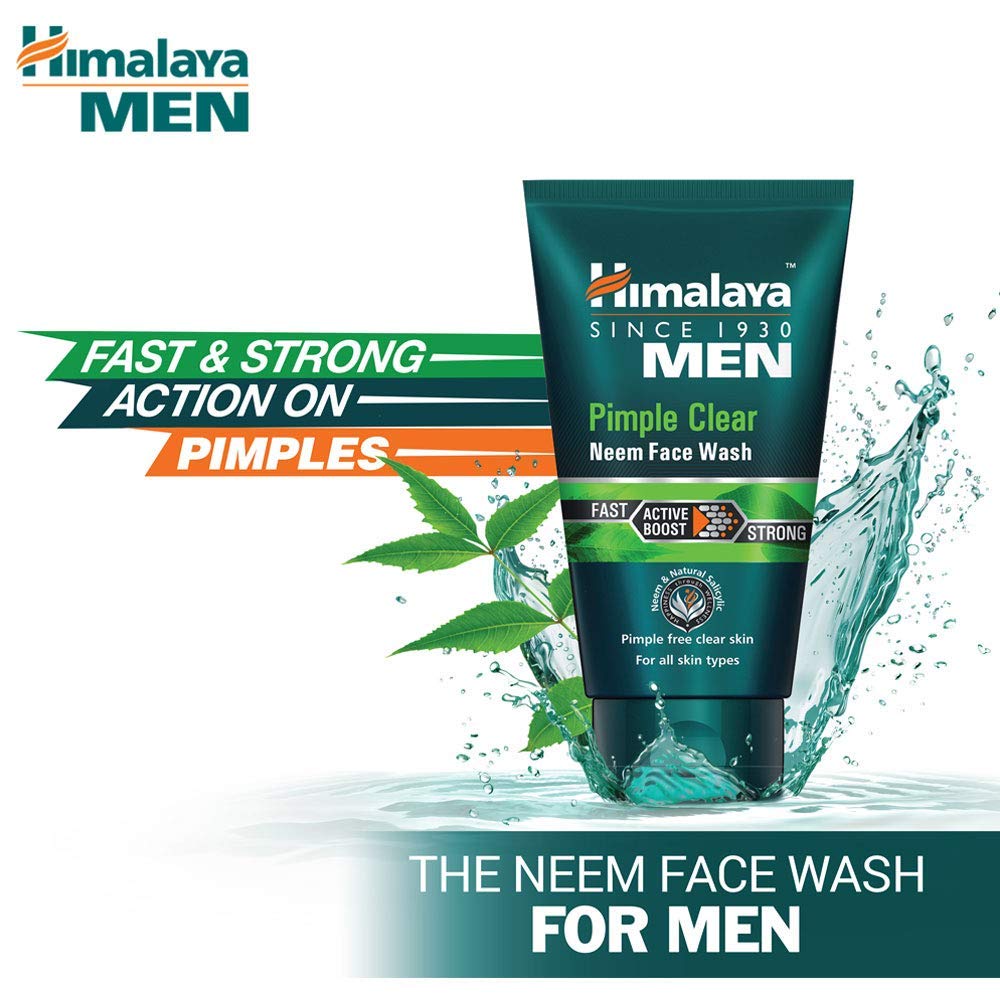 Himalaya Men Pimple Clear Neem Face Wash 50ml Soap Free Acne Control Cleanser for Men’s Skin