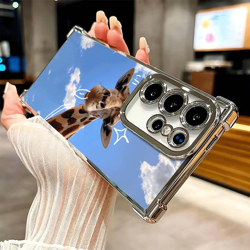 Чехол для телефона с рисунком жирафа и гальваническим покрытием для Samsung Galaxy S24 S25 FE S26 Edge S23 Ultra S22 S21 Plus S20 Противоударный с подушкой безопасности