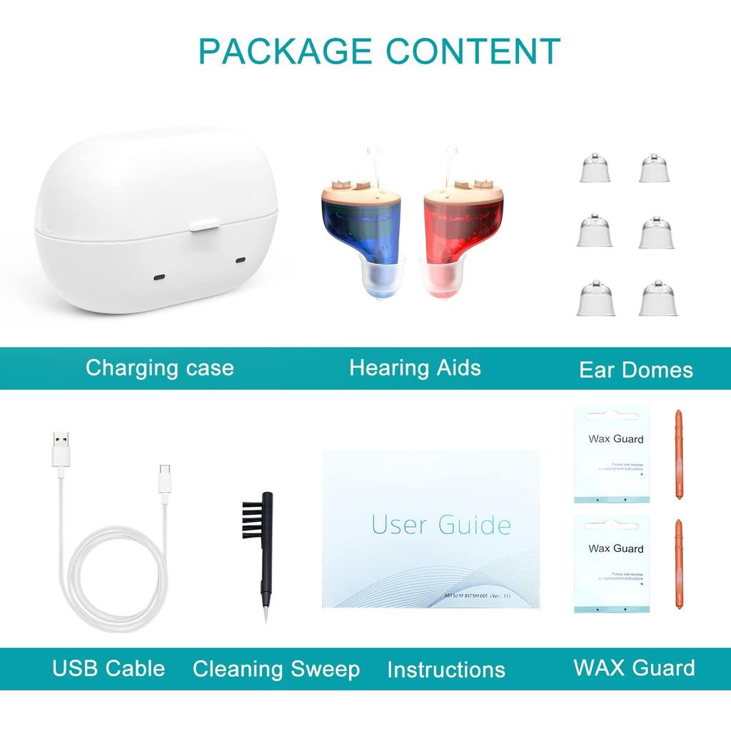 Invisible Digital Rechargeable Hearing Aids for Seniors Hearing Loss Hearing Amplifier with Noise Cancelling Hearing Aid with Charging Case
