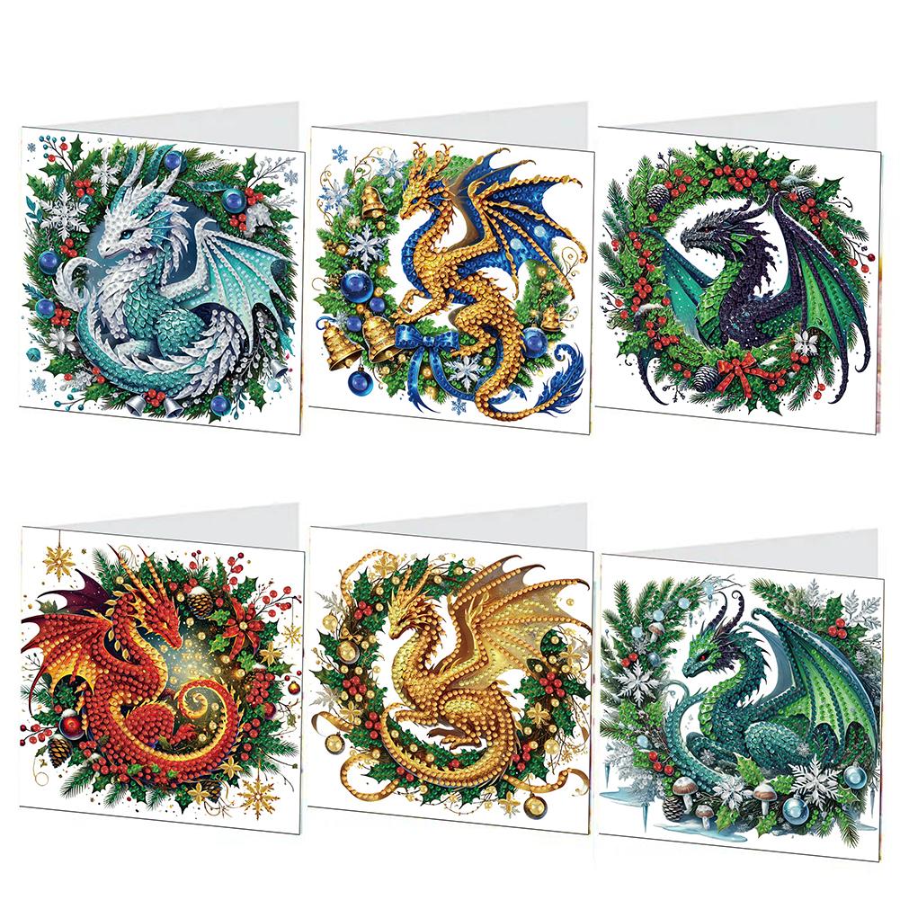 6Pcs DIY Diamond Painting Greeting Card Set Xmas Floral Pattern Diamond Art Handmade Cards Thank You Cards and Holiday Blessings