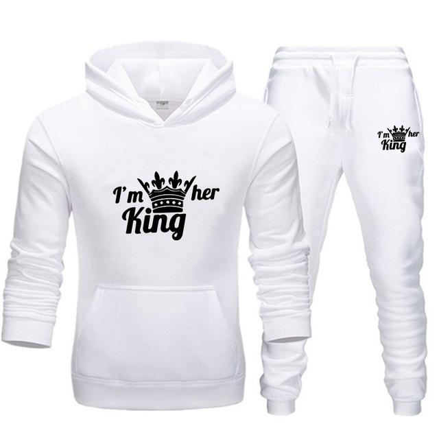 Спортивный костюм для влюбленных, толстовка с принтом QUEEN KING, толстовка для пар, большие размеры, одежда с капюшоном, женская толстовка из двух предметов