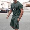 Men's Summer Leisure Sports Running Set Oversized Men's Refreshing Top Y2K Style Printed 3D Poker Pattern Fashion Set