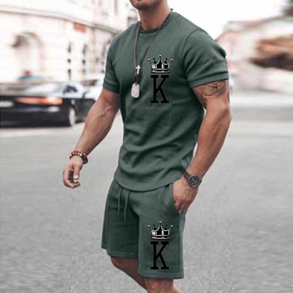 Men's Summer Leisure Sports Running Set Oversized Men's Refreshing Top Y2K Style Printed 3D Poker Pattern Fashion Set
