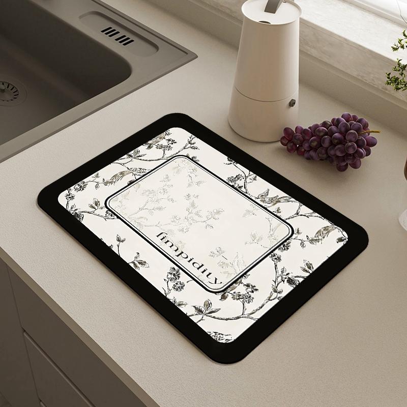 Kitchen Dish Mat Absorbent Dining Table Mats Retro Non-Slip Drain Pad Draining Placemat Coffee Dish Tableware Mat For Home Decor