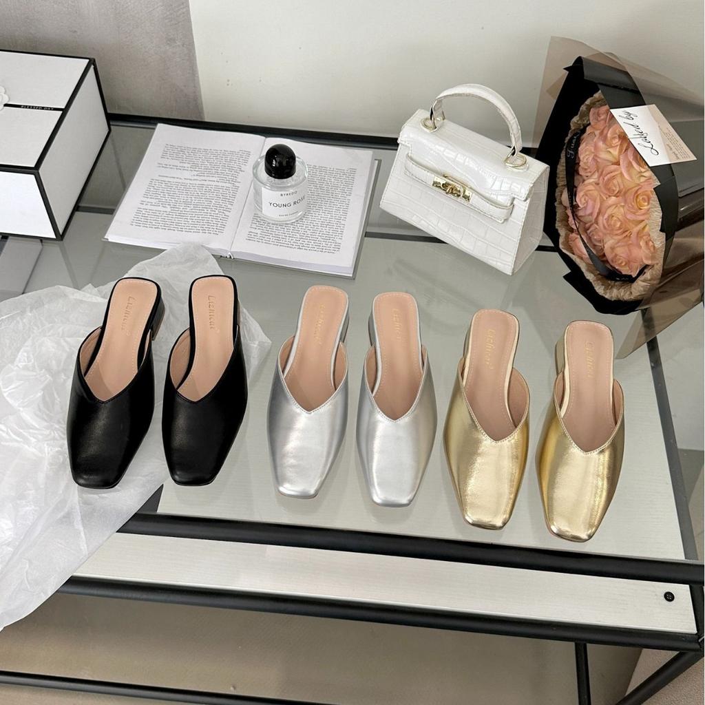 2025 Spring and Autumn New Bag Head Slippers Women's Wear Lazy Square Head Cool Slippers Casual Fashion Sandals Style