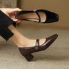New Casual Beef Tendon Soft Sole Comfortable Women's Single Shoes Wear In All Seasons Women's Shoes Medium Heel Black Square Heel Small Leather Shoes