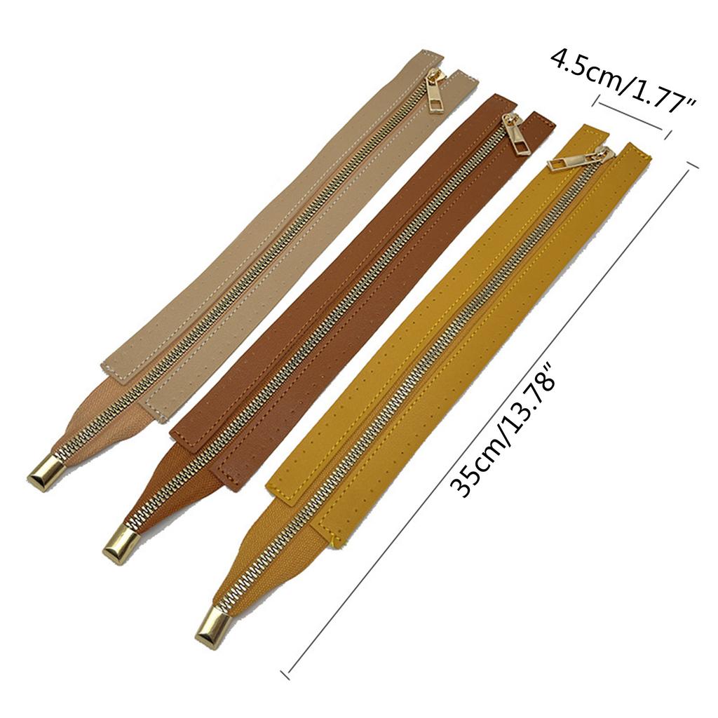 30cm PU Leather Zipper with Holes Metal Zipper DIY Zipper Replacement Hardware Zipper Accessories for Sewing Handbag