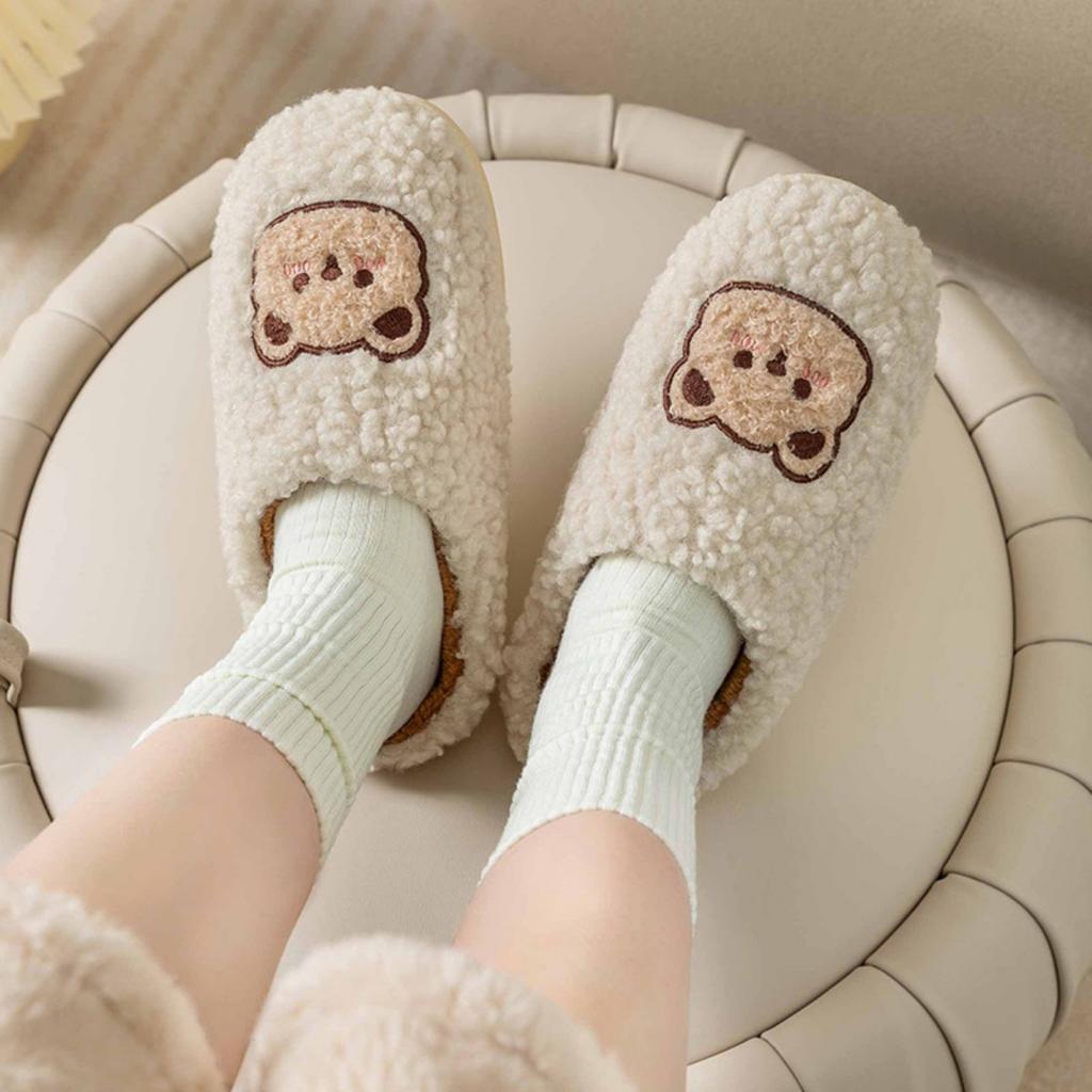 Cotton Slippers for Men In Winter, Cute Indoor Fur Shoes, Warm and Non Slip, Household Velvet Slippers for Women