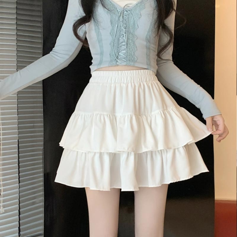 Плиссированная юбка-трапеция для женщин с оборками Sweet Hottie в консервативном стиле с эластичной резинкой на талии, тонкие повседневные летние шорты, юбки, белые, черные