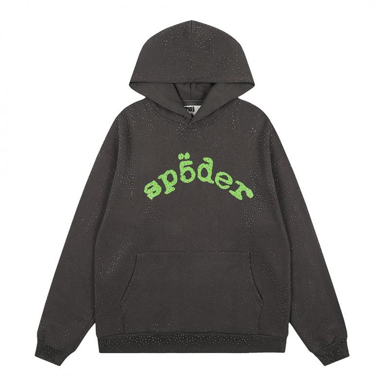 Sp5der Hoodie Oversized Thick Fleece Sweatshirt With Foil Print Spiderweb Design Men Winter Casual Wear