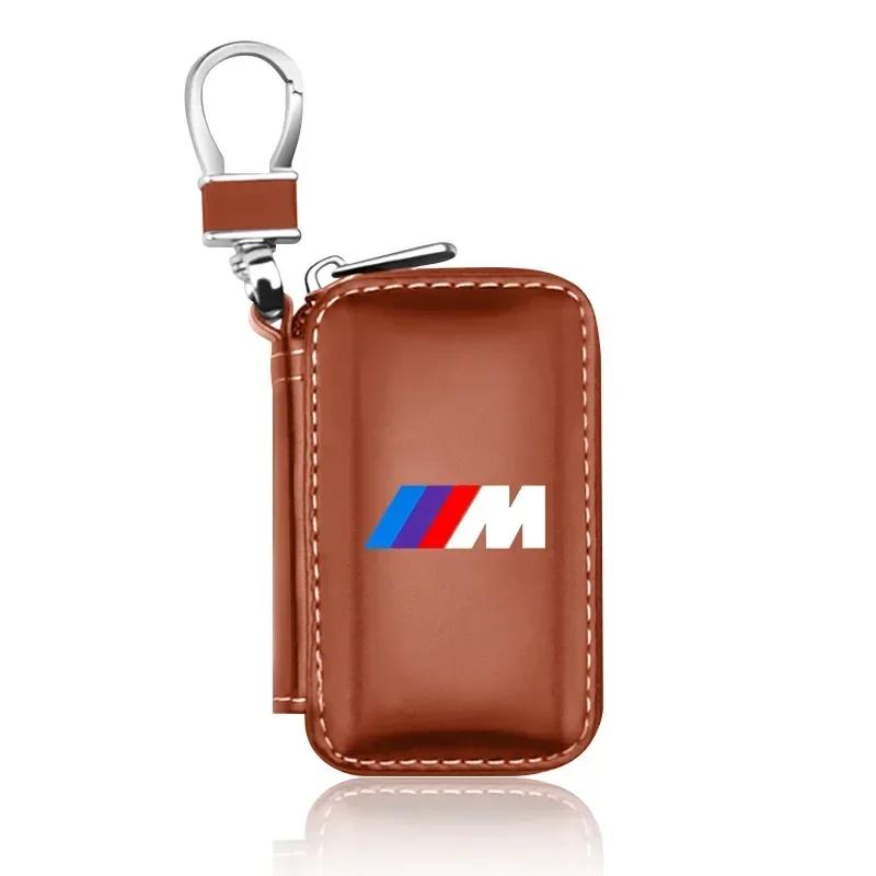QMBR7 2025 Hots E60 1Pcs Leather Emblem Car Key Case Keychain Zipper Key Case Bag For BMW M M3 M5 M6 M2 E46 E90 E60 F10 F30 E39 E36 F2