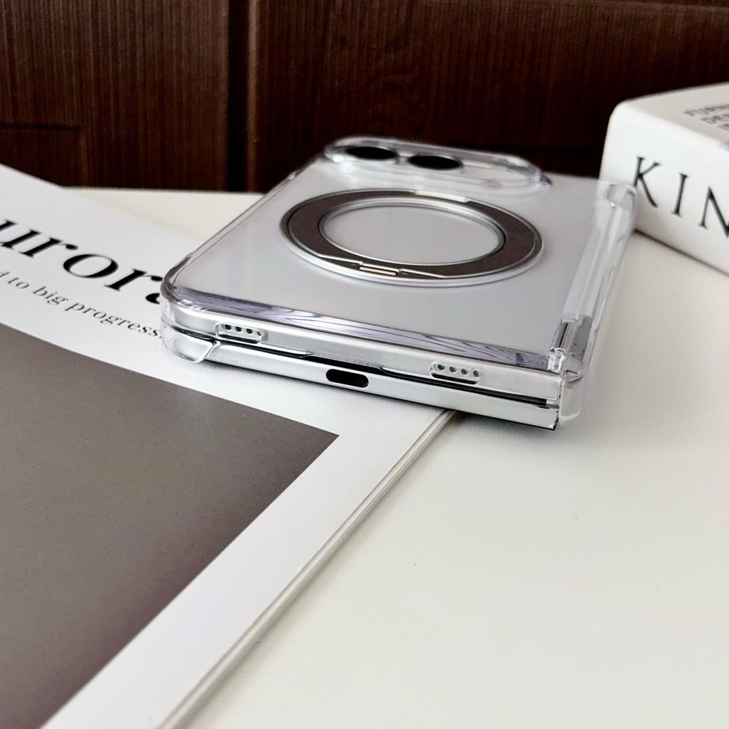 For iPhone Duo Fold Case Fashion Transparent Magnetic 360°rotate stand Protective Back Cover For iPhone 18 Fold Phone Shell