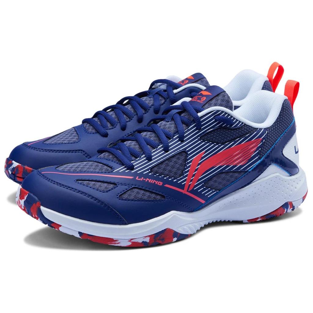 Li-Ning Удобные модные нескользящие износостойкие дышащие низкие кроссовки для бадминтона унисекс синие красные AYTU025-4