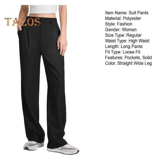 Женские брюки с застежкой-молнией на пуговицы, однотонные брюки с карманами, прямые широкие брюки для офиса и леди, рабочая одежда