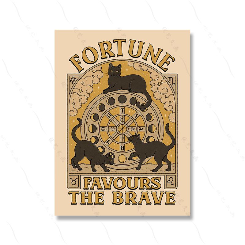 Witch Fortune Sun Moon Stardust Retro Animal Luck Cat Canvas Painting Room Home Decor Tribe Poster Print Vintage Card No Frame
